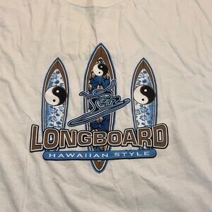 Long Board Hawaii Style Men 2Xl Surfing Shirt White Shirt Sleeve Y2K